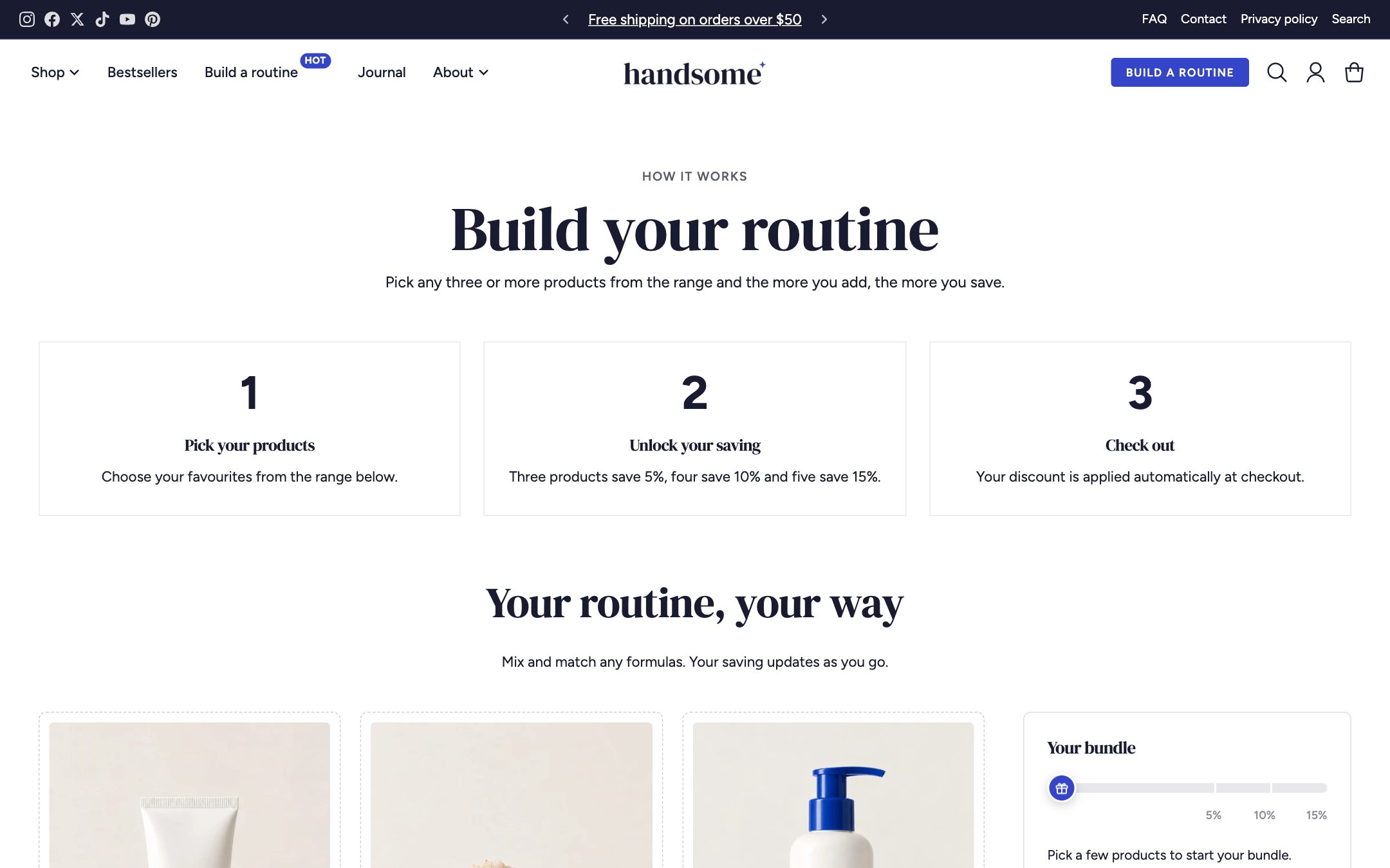 The Build your routine page in the Handsome preset